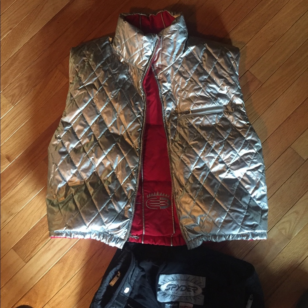 Bogner Silver Quilted Vest with Red Lining